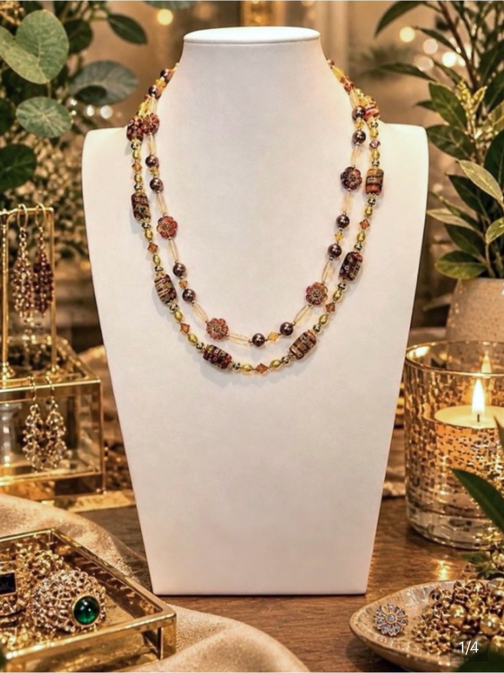 ARTISAN Double Strand Italian Millefiori, Pearl, Czech Glass & Crystal Necklace